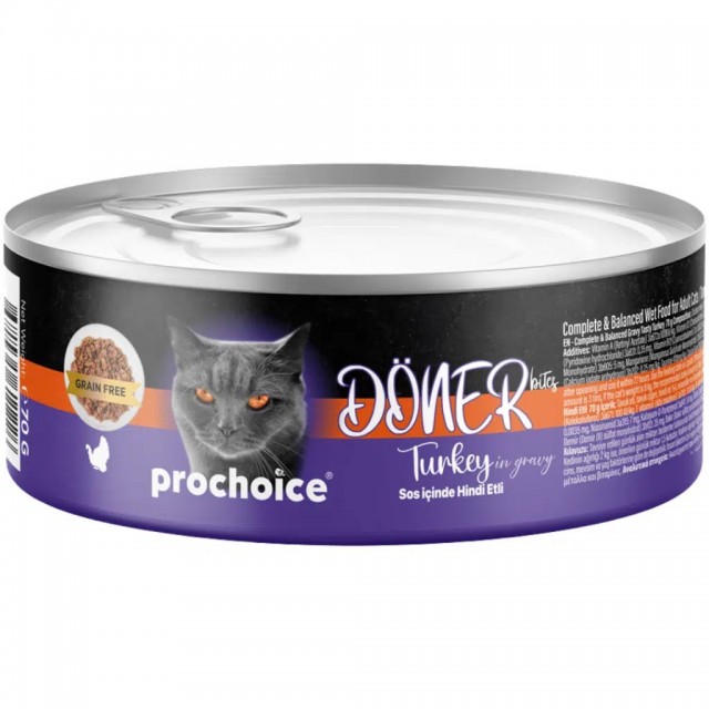 ProChoice Döner Bites Sos İçinde Hindi Etli Yetişkin Kedi Konservesi 70 Gr
