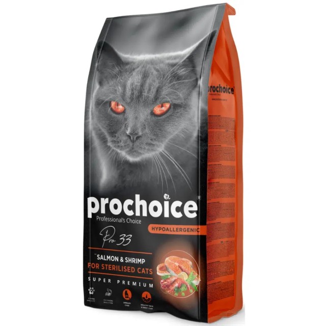 ProChoice Pro 33 Sterilised Düşük Tahıllı Somonlu Ve Karidesli Kısırlaştırılmış Kedi Maması 15 Kg