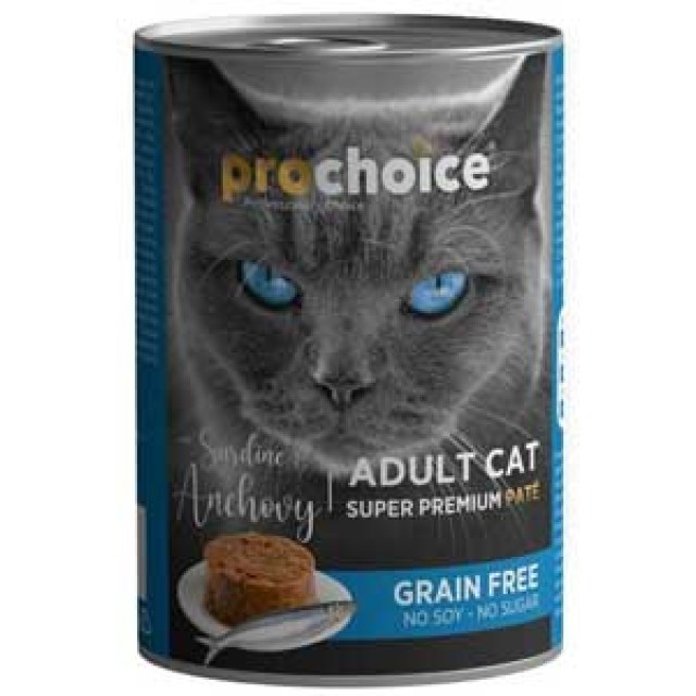 ProChoice Sardalya ve Hamsi Etli Tahılsız Ezme Yetişkin Kedi Konservesi 400gr