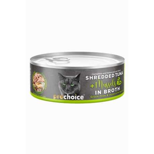 Prochoice Tahılsız Hipoalerjenik Tiftiklenmiş Tuna Balıklı ve Midyeli Yetişkin Kedi Konservesi 70gr