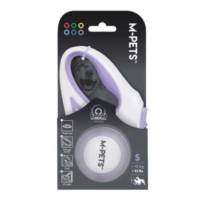 M-Pets Flash Ledli Otomatik Şerit Gezdirme Kayışı 3mt Mor