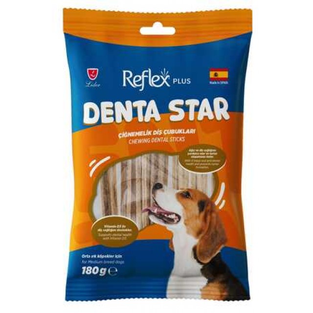Reflex Plus Dentastar Chewing Dental Sticks Orta Irk Yetişkin Köpek Çiğnemelik Diş Çubukları 180gr