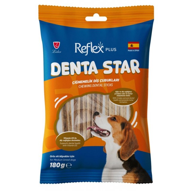 Reflex Plus Dentastar Chewing Dental Sticks Orta Irk Yetişkin Köpek Çiğnemelik Diş Çubukları 180gr