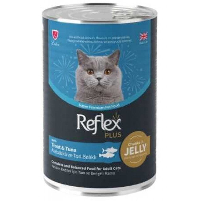 Reflex Plus Jöle İçinde Et Parçacıklı Alabalıklı ve Ton Balıklı Yetişkin Kedi Konservesi 400gr