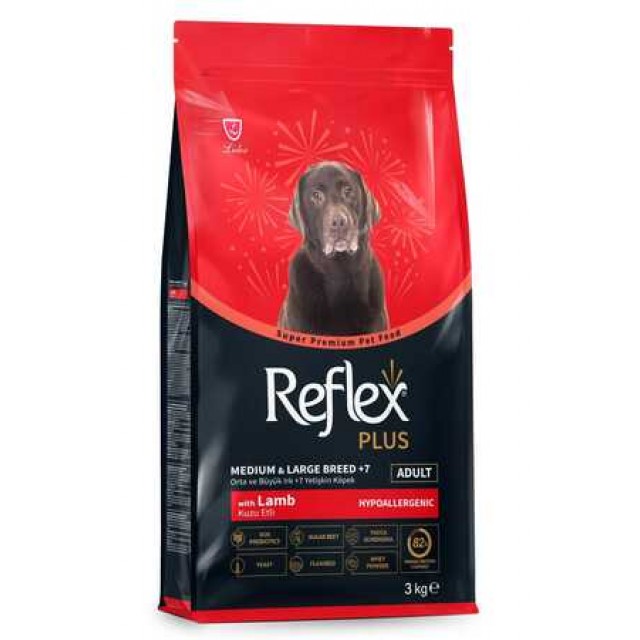 Reflex Plus Kuzu Eti ve Pirinçli Orta ve Büyük Irk +7 Yaşlı Köpek Maması 3kg