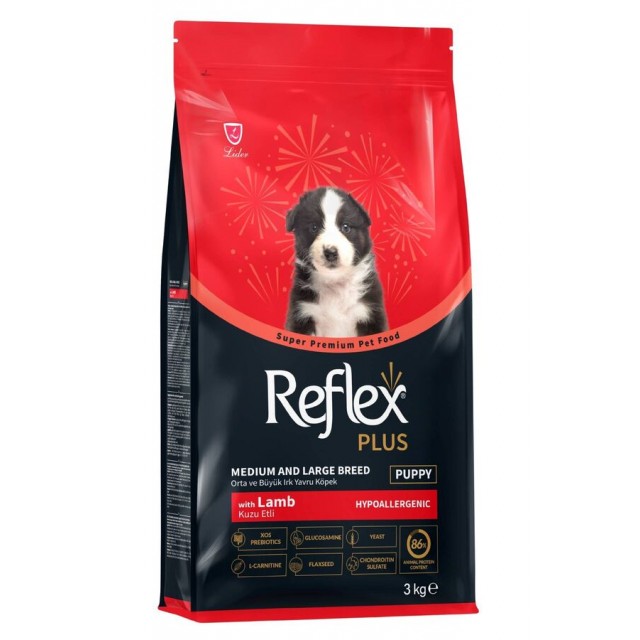 Reflex Plus Kuzu Eti ve Pirinçli Orta ve Büyük Irk Yavru Köpek Maması 3kg