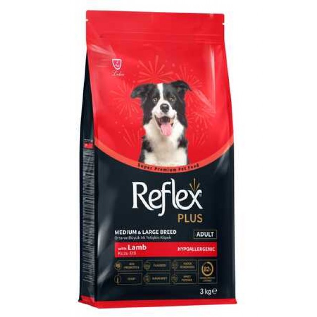 Reflex Plus Kuzu Eti ve Pirinçli Orta ve Büyük Irk Yetişkin Köpek Maması 3kg