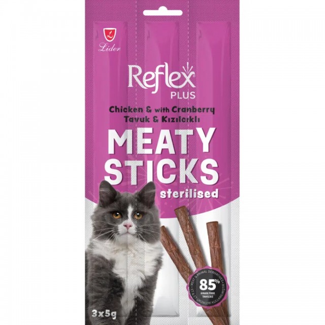 Reflex Plus Meaty Sticks Sterilised Tavuklu ve Kızılcıklı Kısırlaştırılmış Kedi Ödül Çubuğu 3x5 Gr