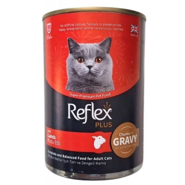 Reflex Plus Sos İçinde Et Parçacıklı Kuzu Etli Yetişkin Kedi Konservesi 400gr