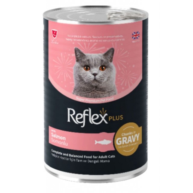 Reflex Plus Sos İçinde Et Parçacıklı Somonlu Yetişkin Kedi Konservesi 400gr