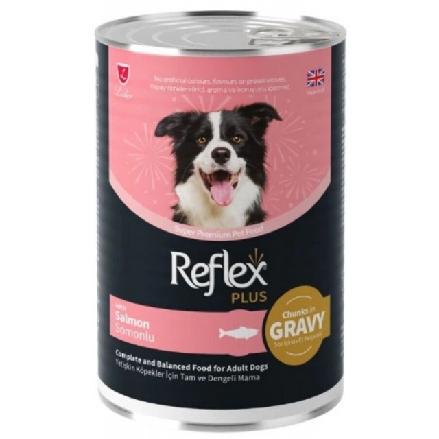 Reflex Plus Sos İçinde Et Parçacıklı Somonlu Yetişkin Köpek Konservesi 400gr