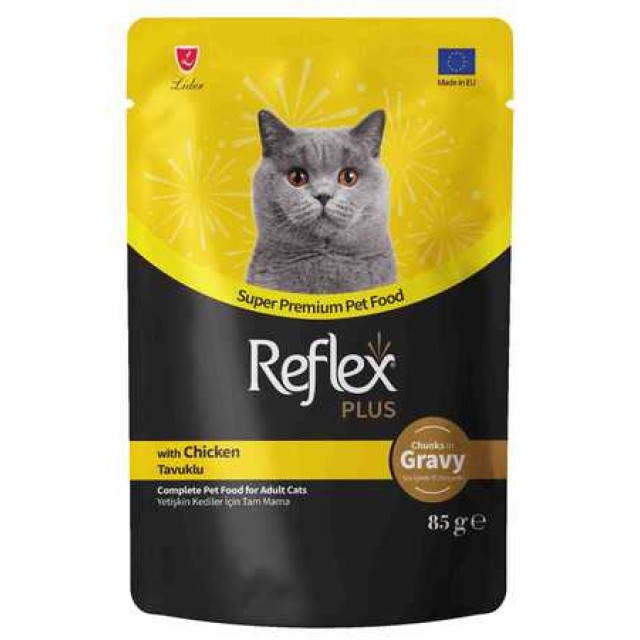 Reflex Plus Sos İçinde Et Parçacıklı Tavuklu Yetişkin Kedi Konservesi 85gr