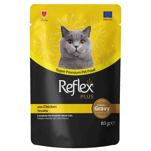 Reflex Plus Sos İçinde Et Parçacıklı Tavuklu Yetişkin Kedi Konservesi 85gr