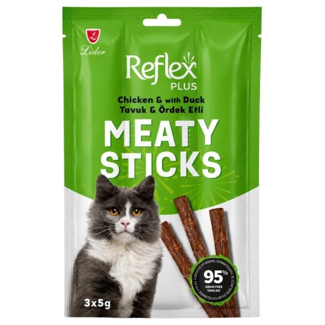Reflex Plus Tavuklu ve Ördek Etli Tahılsız Kedi Ödül Çubuğu 15 gr 3'lü