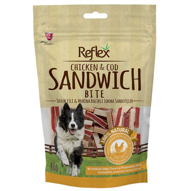 Reflex Tavuk Etli ve Morina Balıklı Lokma Sandviç Köpek Ödül Maması 80gr