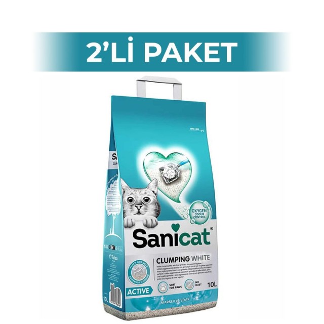 Sanicat Active Marsilya Sabunu Kokulu Topaklanan İnce Taneli Kedi Kumu 10 lt 2 Adet