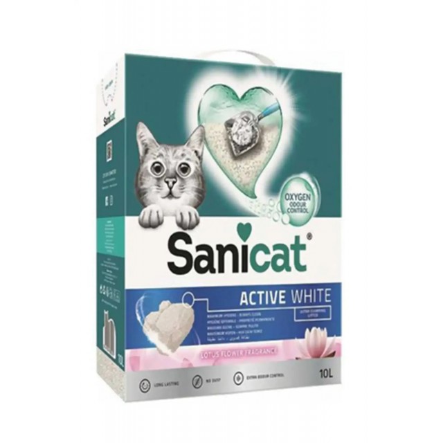 Sanicat Active White Oksijen Kontrollü Koku Emici Lotus Çiçeği Kokulu Ultra Topaklanan Kedi Kumu 10lt