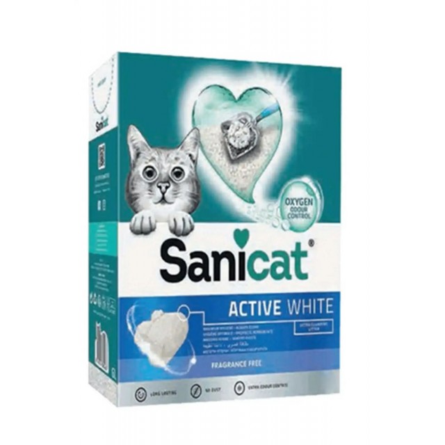 SaniCat Active White Oksijen Kontrollü Koku Emici Ultra Topaklanan Kedi Kumu 6lt
