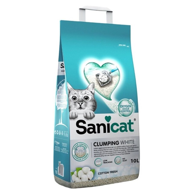Sanicat Clumping White Cotton Fresh Oksijen Kontrollü Koku Emici Kedi Kumu 10lt