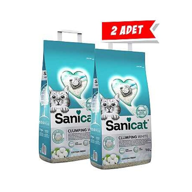 Sanicat Clumping White Cotton Fresh Oksijen Kontrollü Koku Emici Kedi Kumu 10lt (2 Adet)
