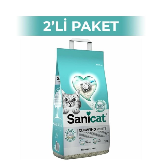 Sanicat Clumping White Cotton Oksijen Kontrol Topaklanan Kedi Kumu 10 lt 2 Adet