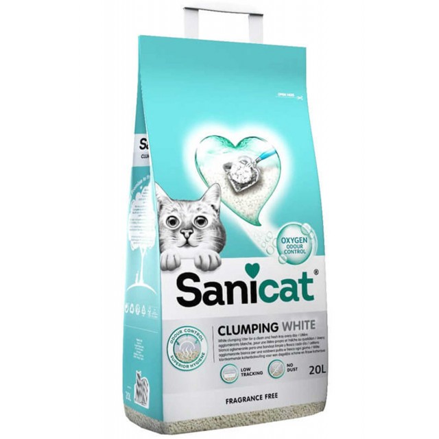 Sanicat Clumping White Oksijen Kontrollü Kokusuz Hızlı Topaklanan Kedi Kumu 20lt