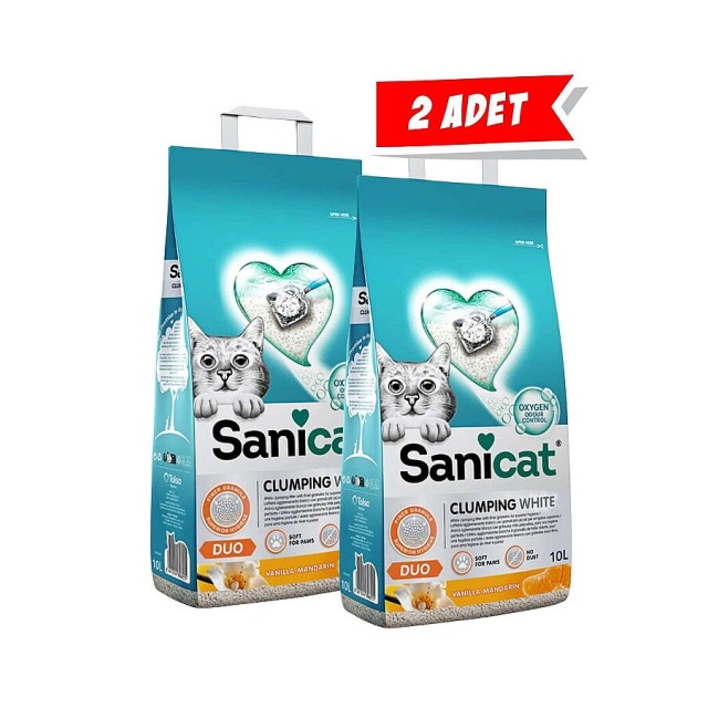 SaniCat Duo Vanilya ve Mandalina Kokulu Kedi Kumu 10lt (2 Adet)