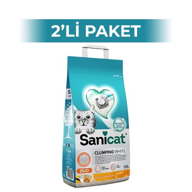SaniCat Duo Vanilya Ve Mandalin Kokulu Doğal Kedi Kumu 10 lt 2 Adet