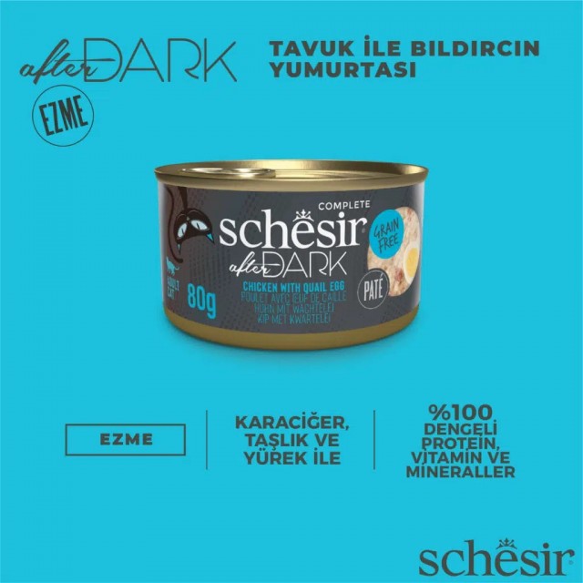 Schesir After Dark Tavuklu ve Bıldırcın Yumurtası Pate Kedi Konservesi 80 Gr