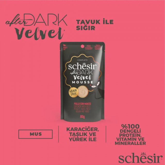 Schesir After Dark Tavuklu ve Sığır Etli Mus Pouch Kedi Yaş Maması 80 Gr