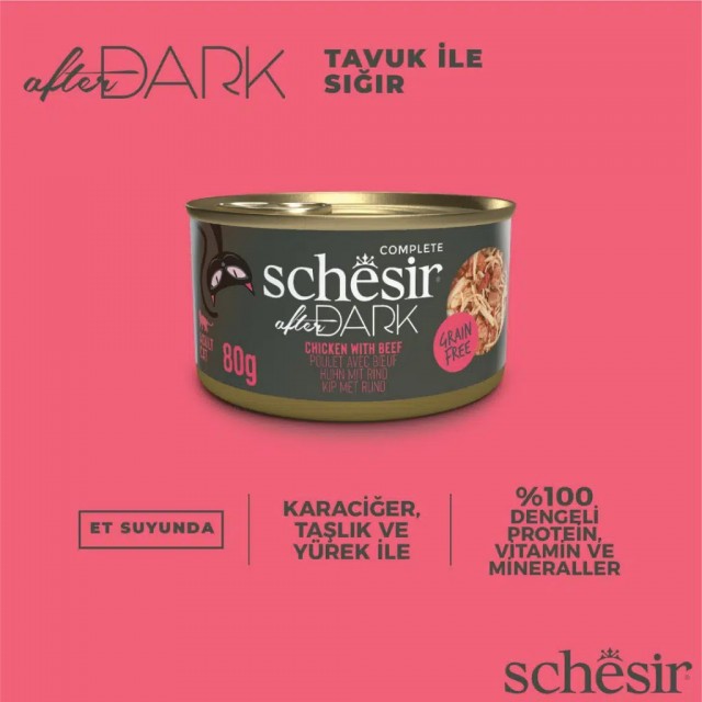 Schesir After Dark Tavuklu ve Sığırlı Et Suyunda Kedi Konservesi 80 Gr