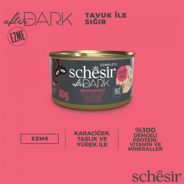Schesir After Dark Tavuklu ve Sığırlı Pate Kedi Konservesi 80 Gr
