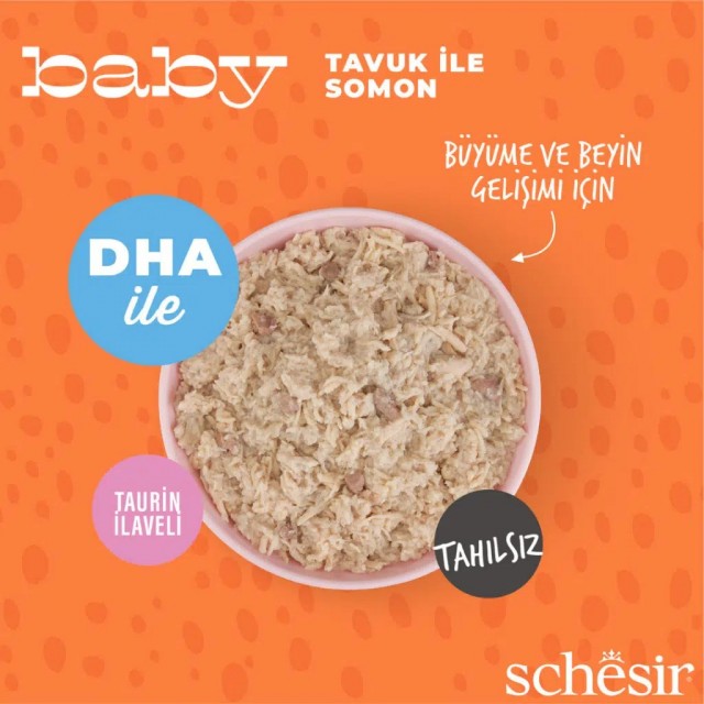 Schesir Baby Tavuklu ve Somonlu Et Suyunda Yavru Kedi Konservesi 70 Gr