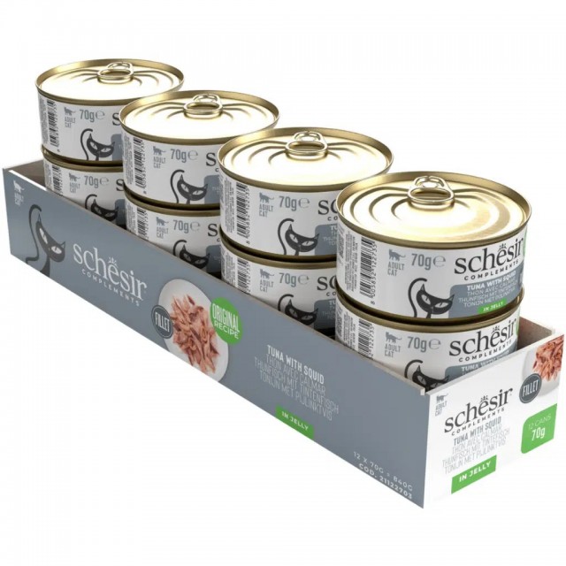Schesir Ton Balıklı ve Kalamarlı Jöle İçinde Kedi Konservesi 70 Gr