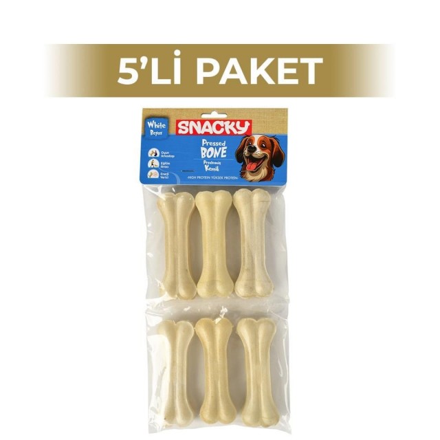 Snacky Beyaz Köpek Çiğneme Kemiği 10 cm 6'lı 5 Paket