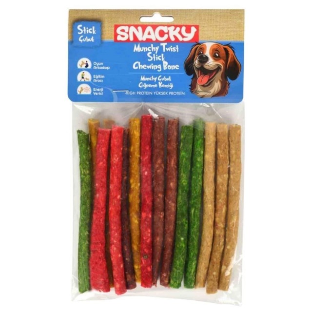 Snacky Munchy Renkli Burgu Çubuk Köpek Çiğneme Kemiği 100 gr 15'li