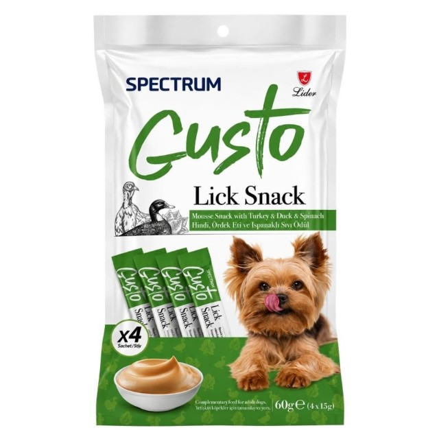 Spectrum Gusto Hindi, Ördek Etli ve Ispanaklı Köpek Sıvı Ödül Maması 4x15 gr
