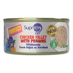 Supreme Cat Tiftiklenmiş Tavuk Göğüsü Ve Karidesli Yetişkin Konserve Kedi Maması 70gr