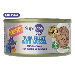 Supreme Cat Tiftiklenmiş Ton Balıklı ve Midyeli Yetişkin Konserve Kedi Maması 70gr