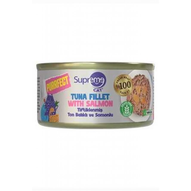 Supreme Purrfect Tiftiklenmiş Ton Balıklı ve Somonlu Yetişkin Kedi Konservesi 70gr