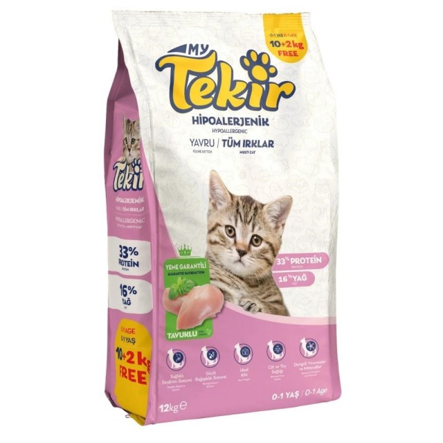 Tekir Kitten Tavuklu Hipoalerjenik Kedi Maması 12 Kg