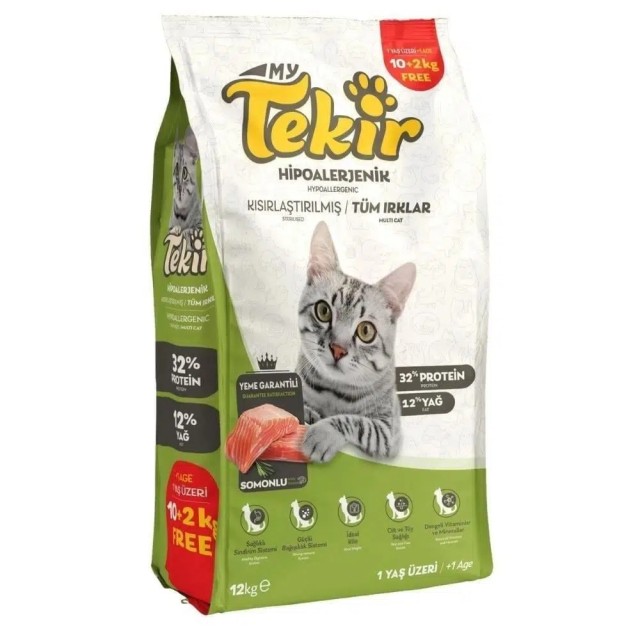 Tekir Sterilised Hipoalerjenik Somonlu Kısırlaştırılmış Kedi Maması 12 Kg