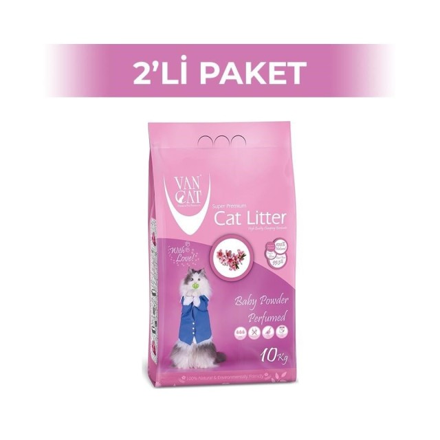 Vancat Baby Powder Pudra Kokulu İnce Taneli Kedi Kumu 10 kg 2 Adet