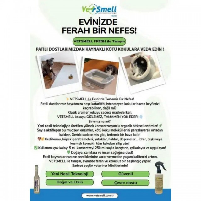Vetsmell Fresh Konsantre Koku Giderici Ekstresi 5 ML + Sprey Şişesi 250 ML Set