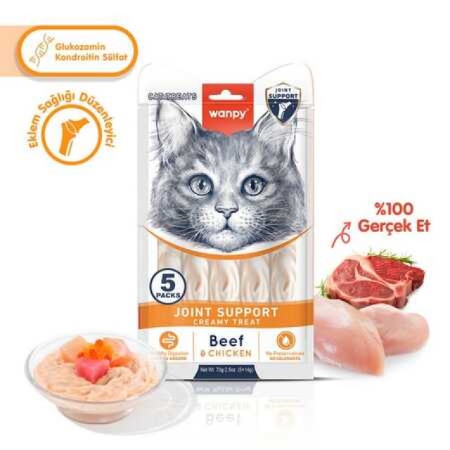Wanpy Bone Support Sığır Eti ve Tavuklu Krema Kedi Ödülü 5x14gr