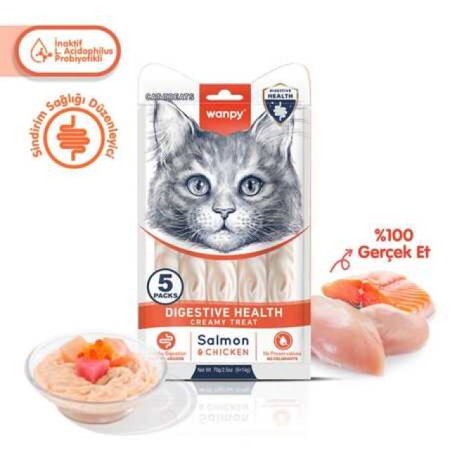 Wanpy Digestive Health Somon Balığı ve Tavuklu Krema Kedi Ödülü 5x14gr