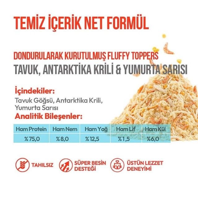 Wanpy Dondurularak Kurutulmuş Fluffy Toppers Tavuk Karides ve Yumurta Sarılı Kedi Ödül Maması 30gr