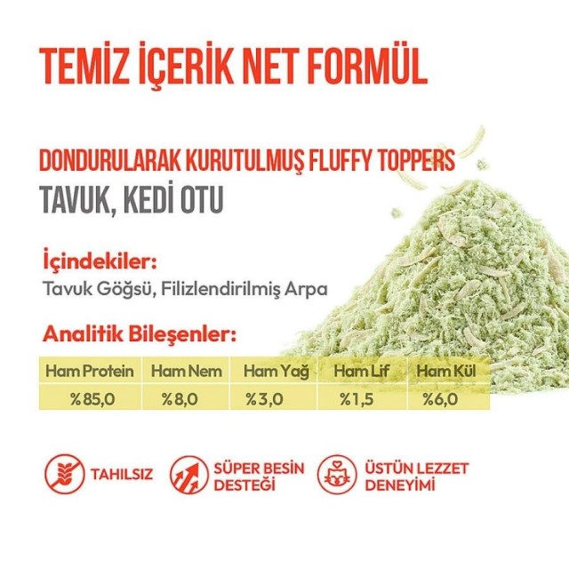 Wanpy Dondurularak Kurutulmuş Fluffy Toppers Tavuklu ve Kedi Otlu Kedi Ödül Maması 30gr