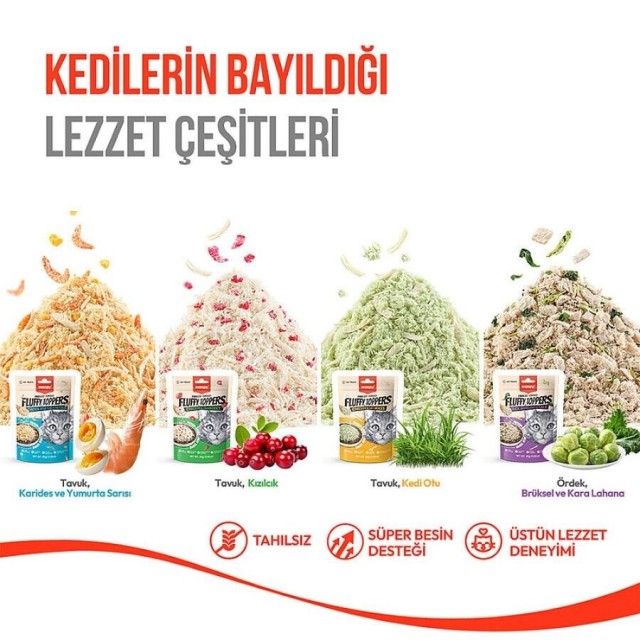 Wanpy Dondurularak Kurutulmuş Fluffy Toppers Tavuklu ve Kedi Otlu Kedi Ödül Maması 30gr