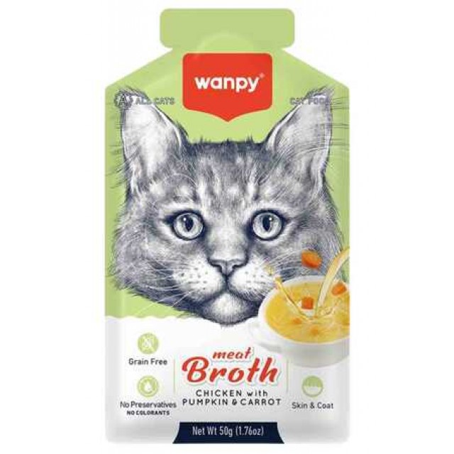 Wanpy Kediler için Bal Kabağı ve Havuçlu Tavuk Eti Çorbası 50g